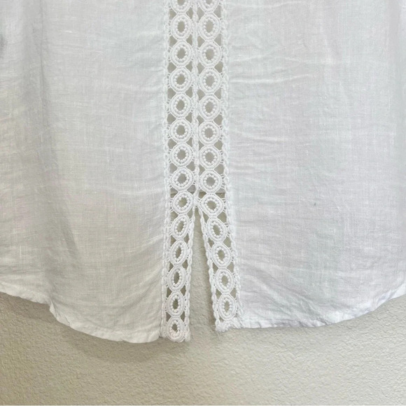 Terzo Millennio Italian Linen White Top Crochet Back Size Small - Picture 9 of 11
